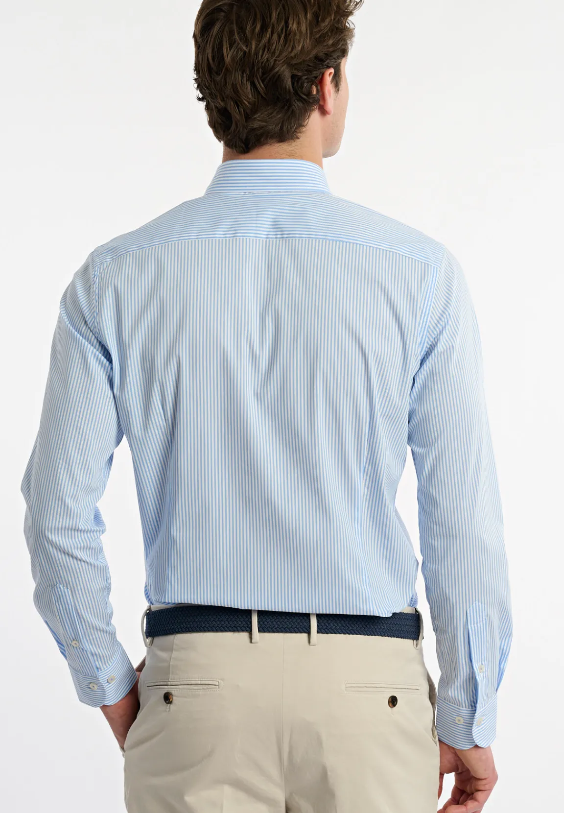 Hot River Woods Slim fit katoenen gestreept performance stretch hemd blauw/wit -