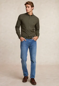 Sale River Woods Slim fit katoen-wol effen hemd kaki -