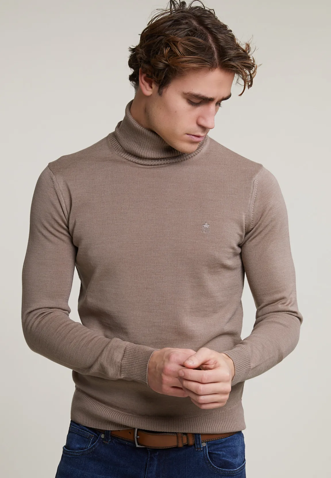 Best River Woods Slim fit merino rolkraag trui seal mix -
