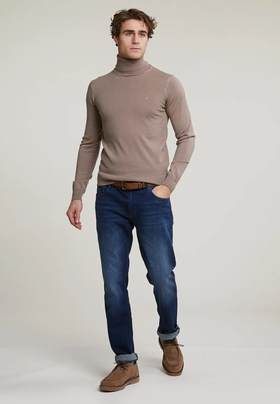 Best River Woods Slim fit merino rolkraag trui seal mix -