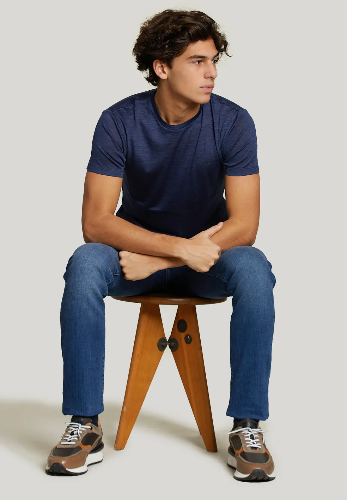 Sale River Woods Slim fit scheerwol T-shirt blauw -