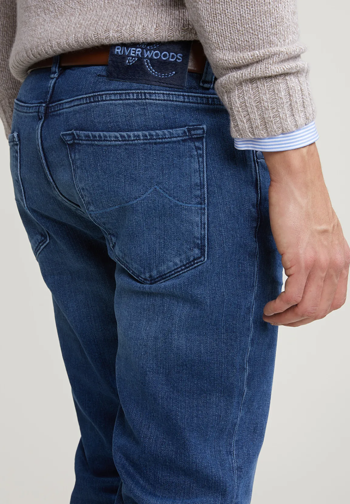 Outlet River Woods Slim fit stretch jeansbroek 5-zakken light stone -