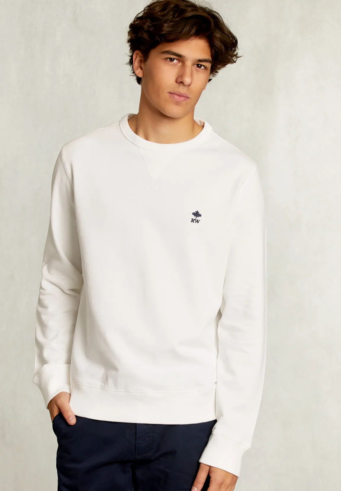 Online River Woods Slim fit trui ronde hals écru -