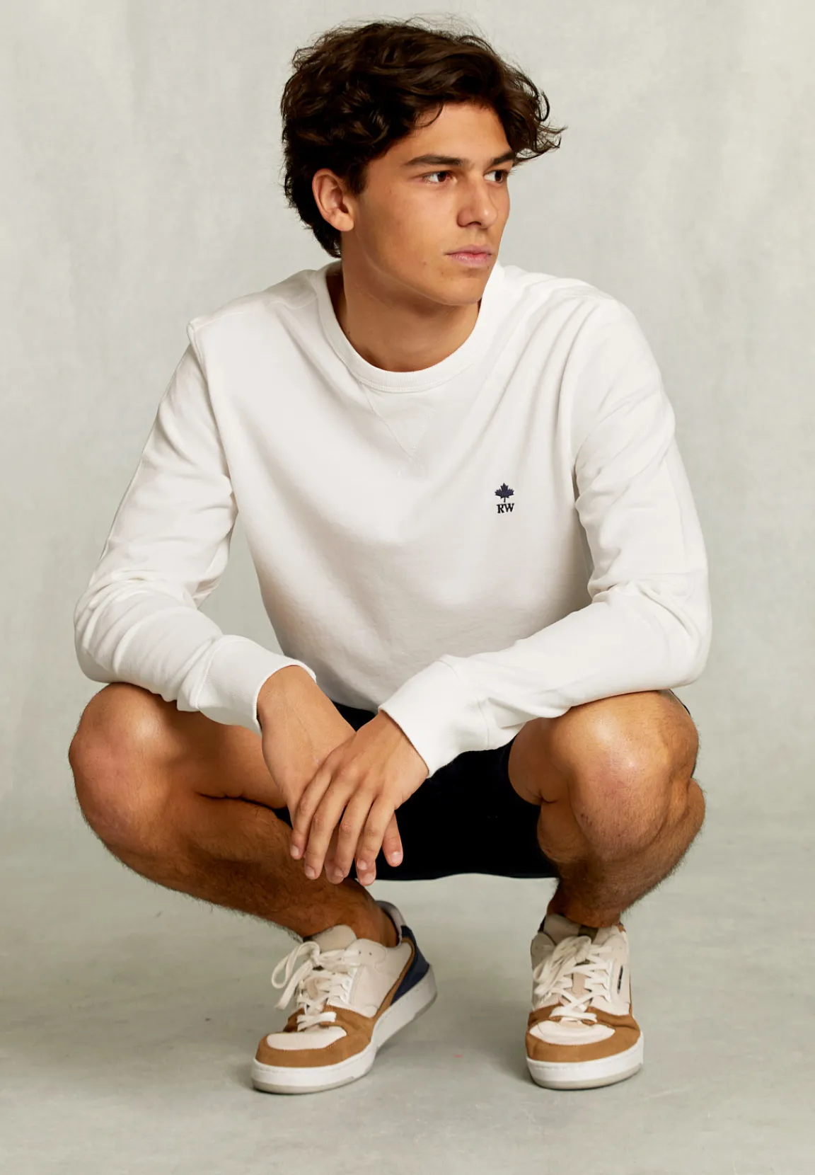Online River Woods Slim fit trui ronde hals écru -