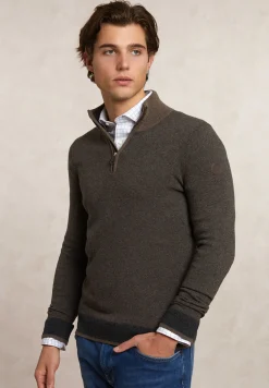 Hot River Woods Slim fit wol-kasjmier trui opstaande kraag hazel mix -