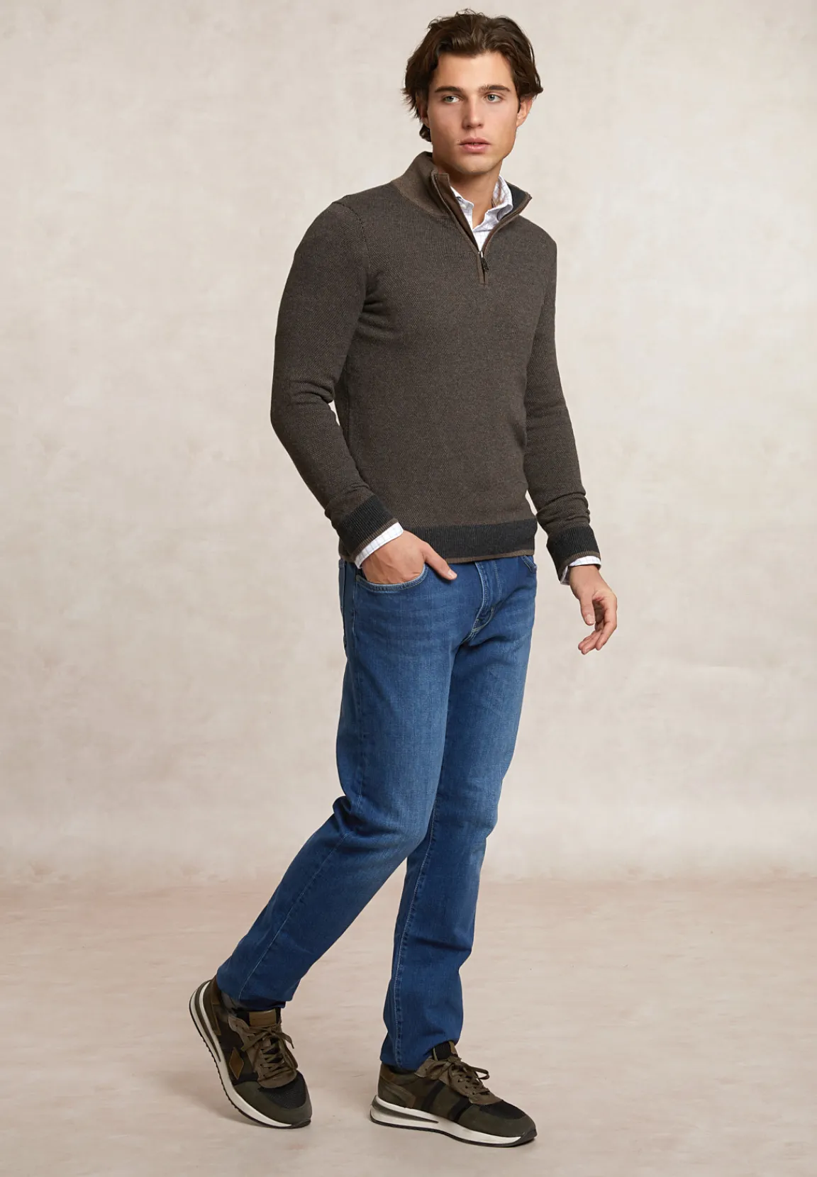 Hot River Woods Slim fit wol-kasjmier trui opstaande kraag hazel mix -