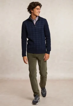 Best River Woods Slim fit wol-kasjmier trui opstaande kraag navy/moonlight mou -