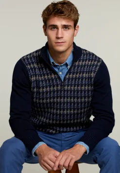 Discount River Woods Slim fit wollen trui navy/dark denim mix -