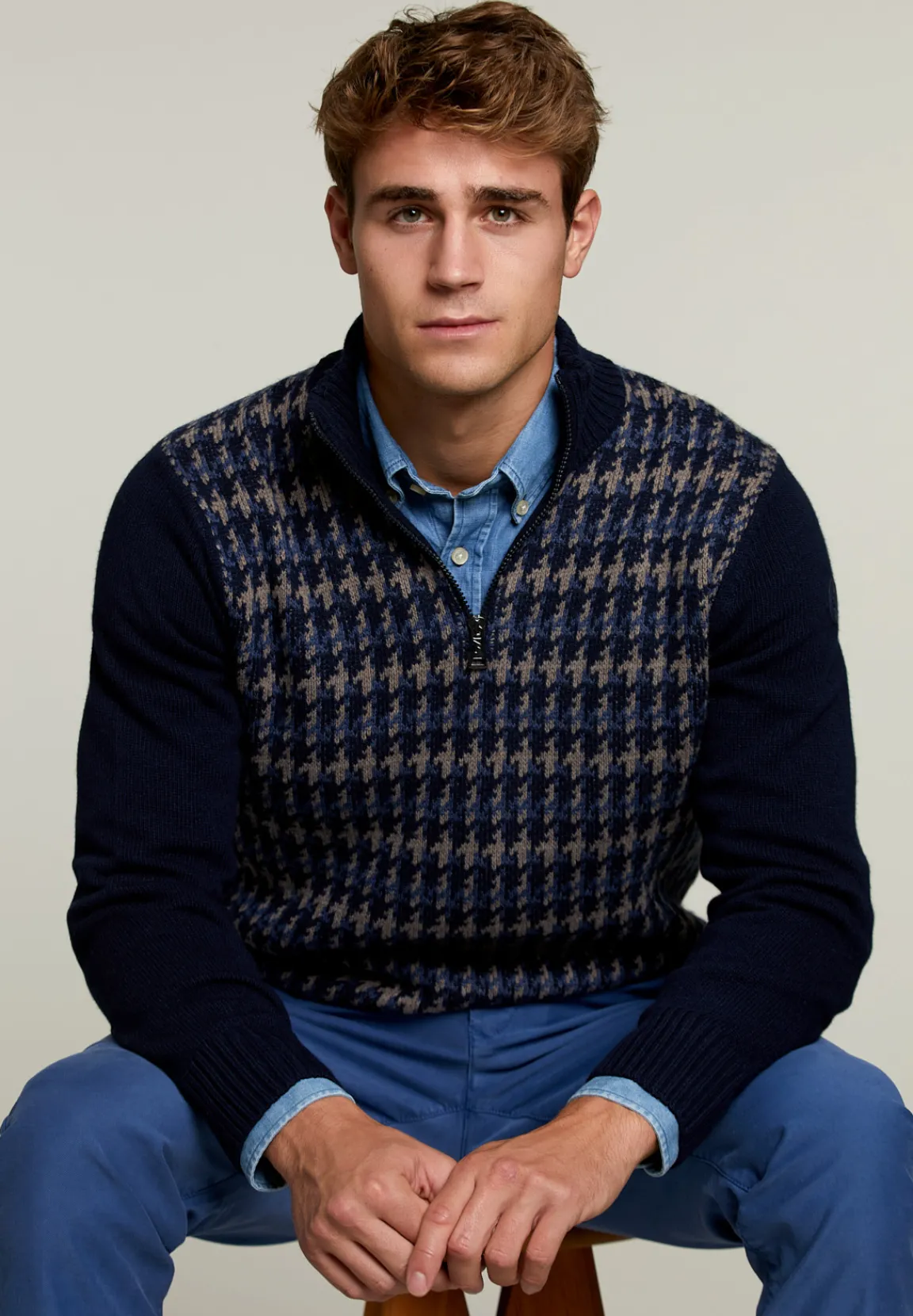 Discount River Woods Slim fit wollen trui navy/dark denim mix -