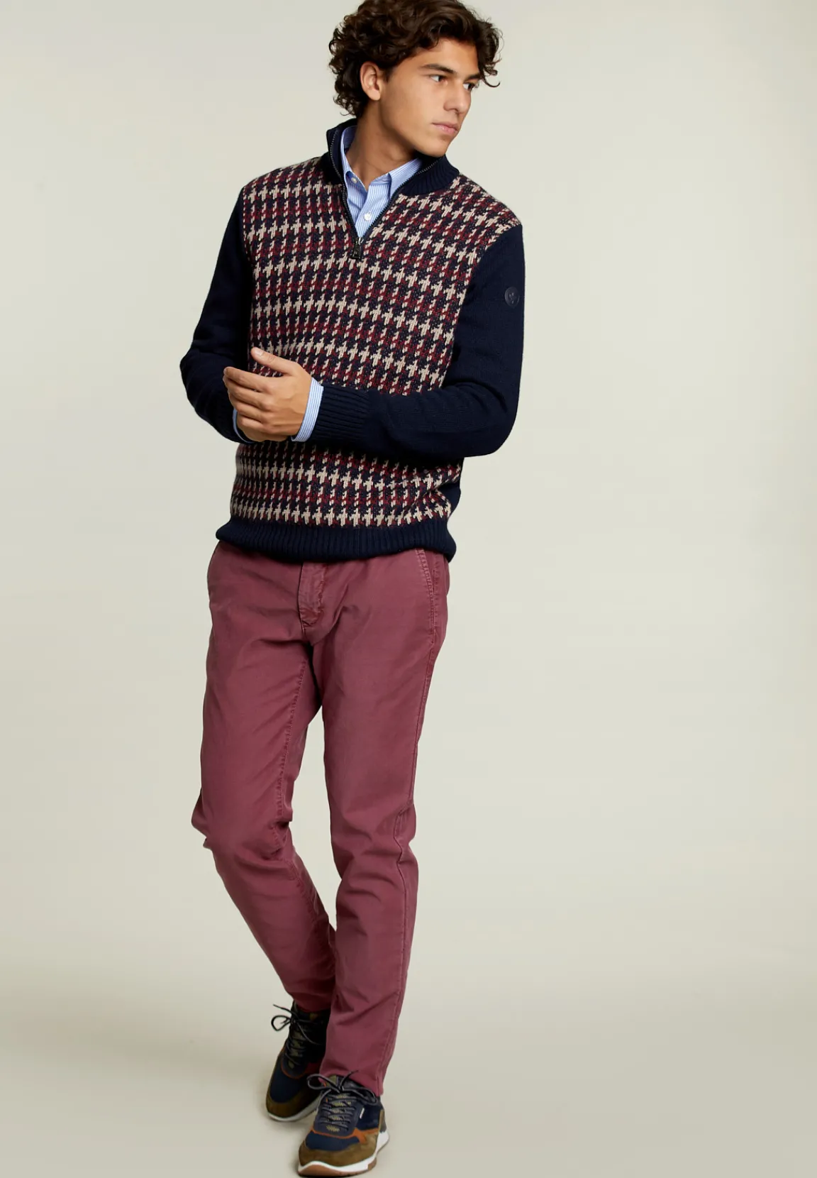 Best River Woods Slim fit wollen trui navy/montrose -