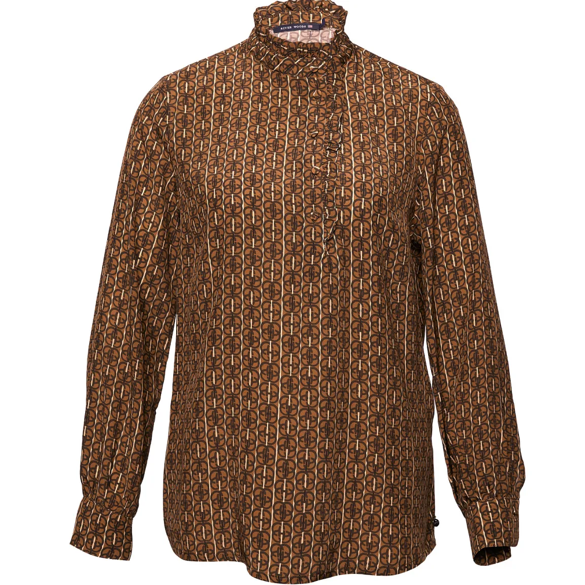 Best River Woods Slipoverblouse met ruffles in bruin -