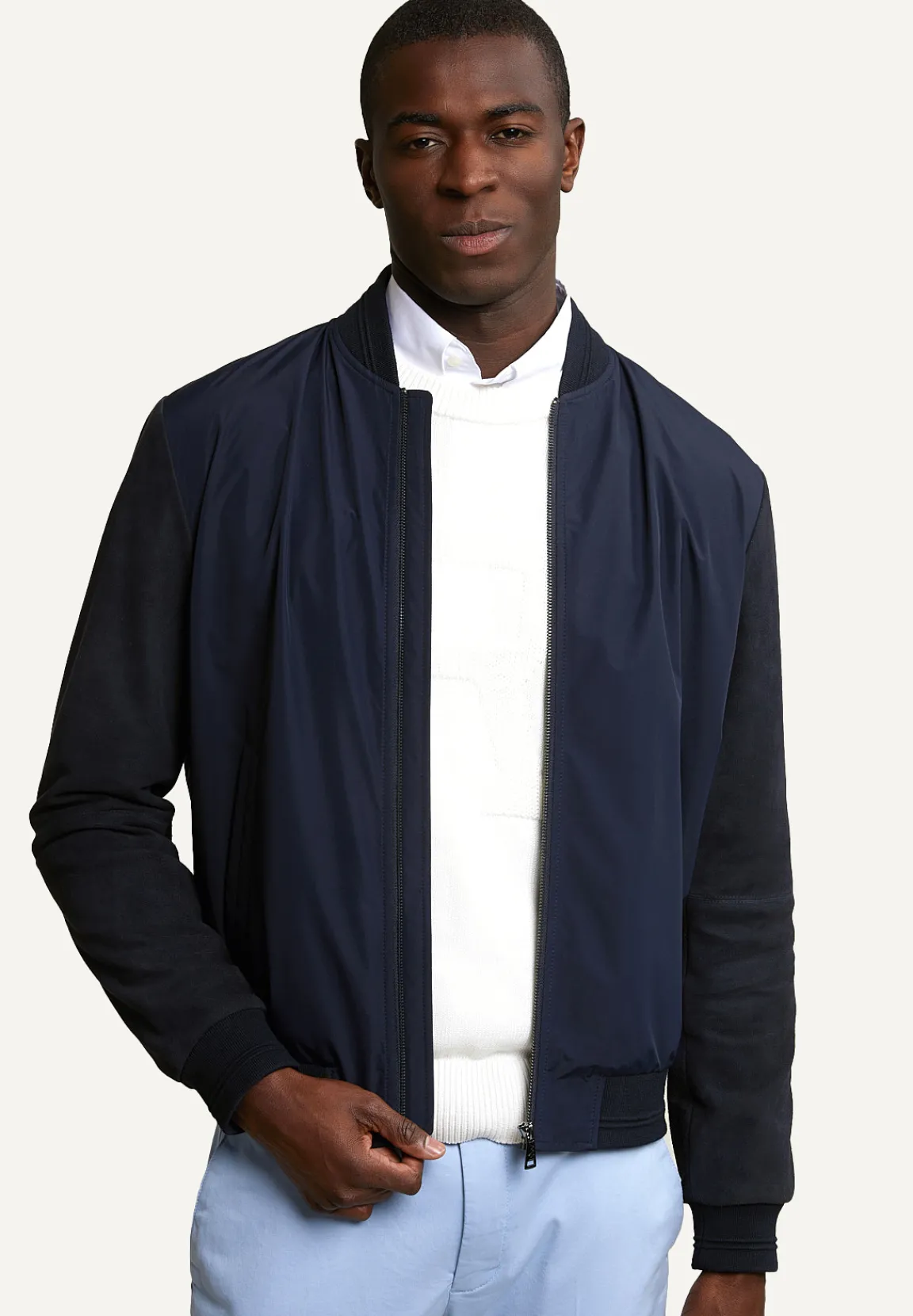 Discount River Woods Sportieve jas suède mouwen navy -