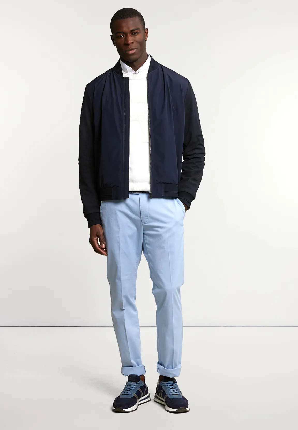 Discount River Woods Sportieve jas suède mouwen navy -