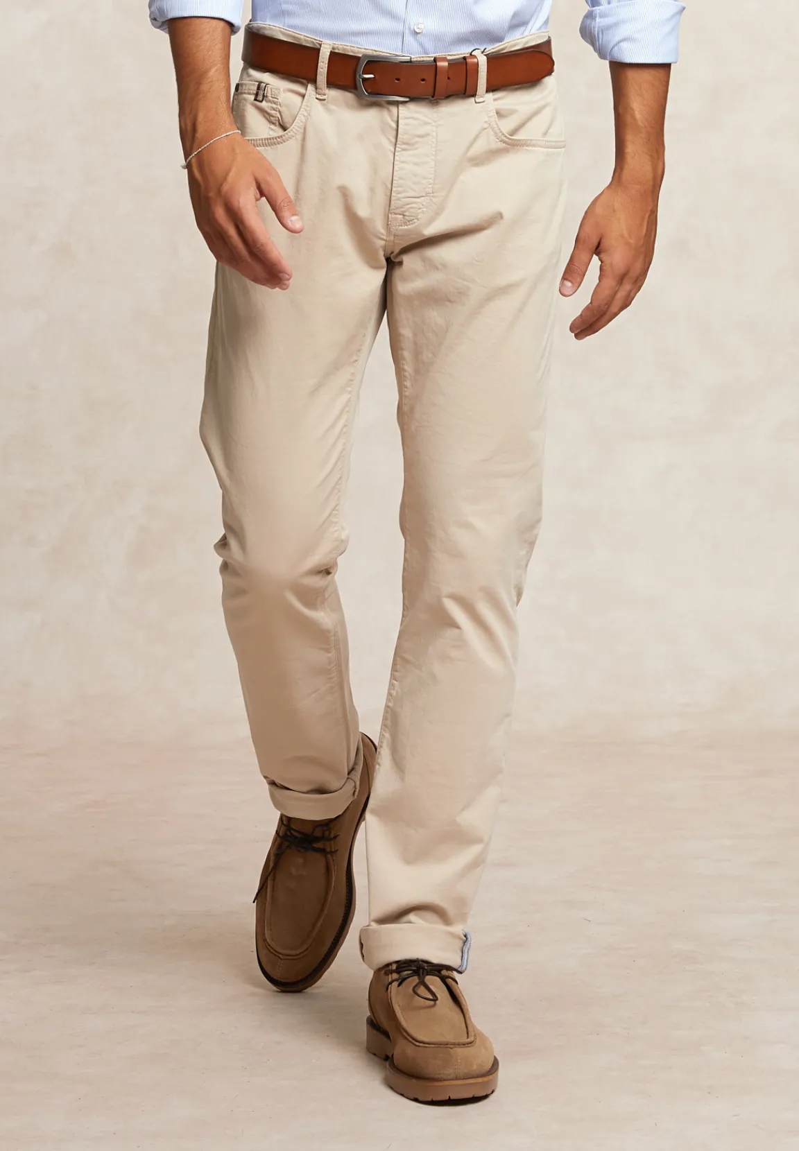Online River Woods Tight fit basic stretch broek 5-zakken beige -