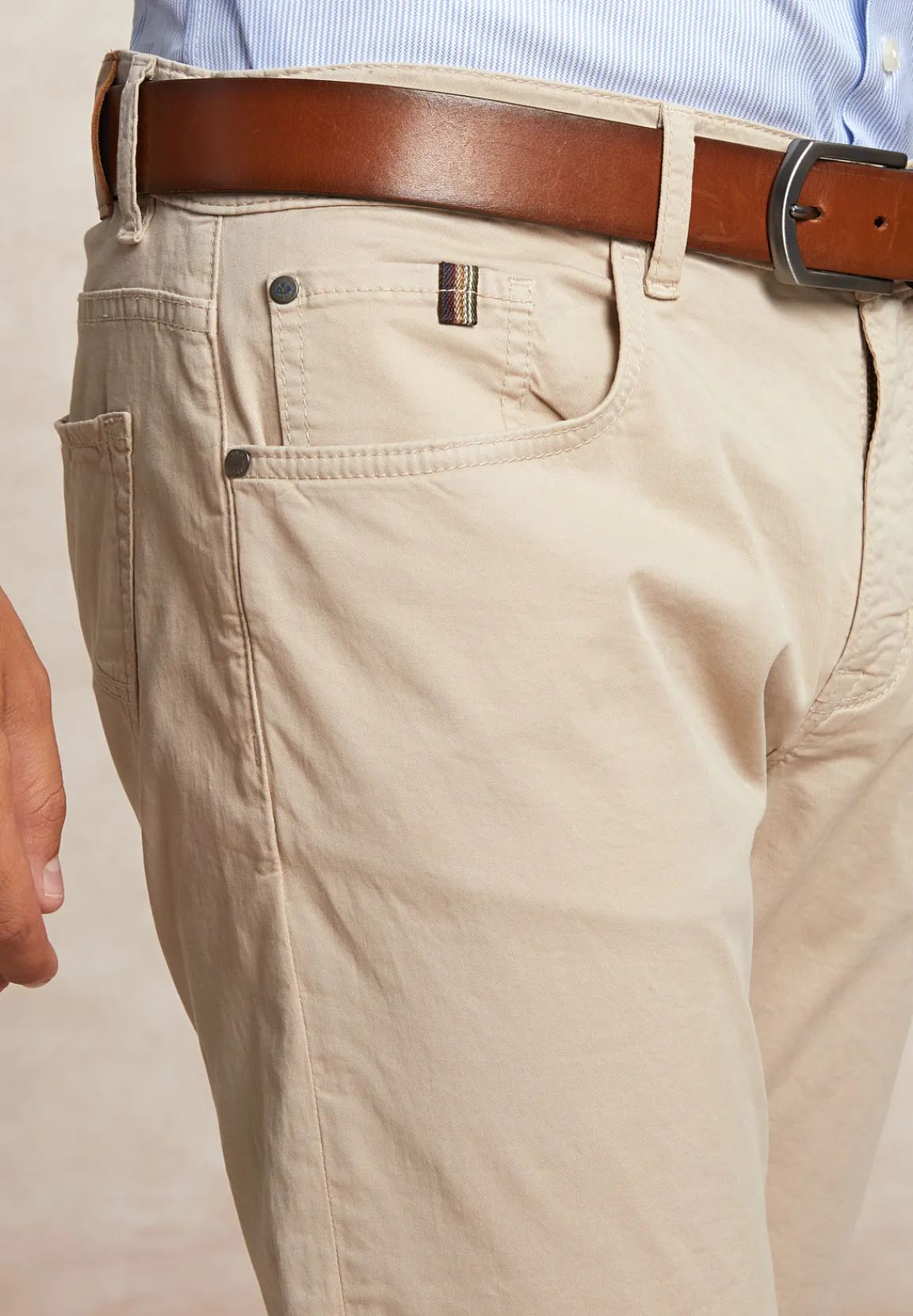 Online River Woods Tight fit basic stretch broek 5-zakken beige -