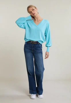 Fashion River Woods Turquoise V-hals trui lange mouwen -