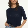 Discount River Woods Viscose fantasietrui ronde hals 3/4 mouwen navy -