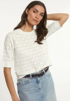 Fashion River Woods Viscose fantasietrui ronde hals 3/4 mouwen wit -