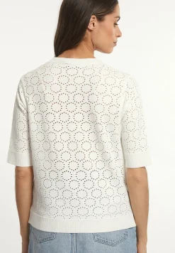 Fashion River Woods Viscose fantasietrui ronde hals 3/4 mouwen wit -