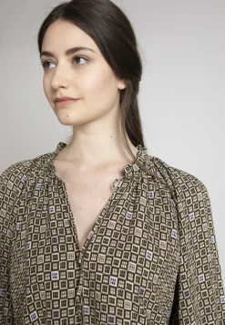 Discount River Woods Viscose jurk met kraag met ruffles in multi -