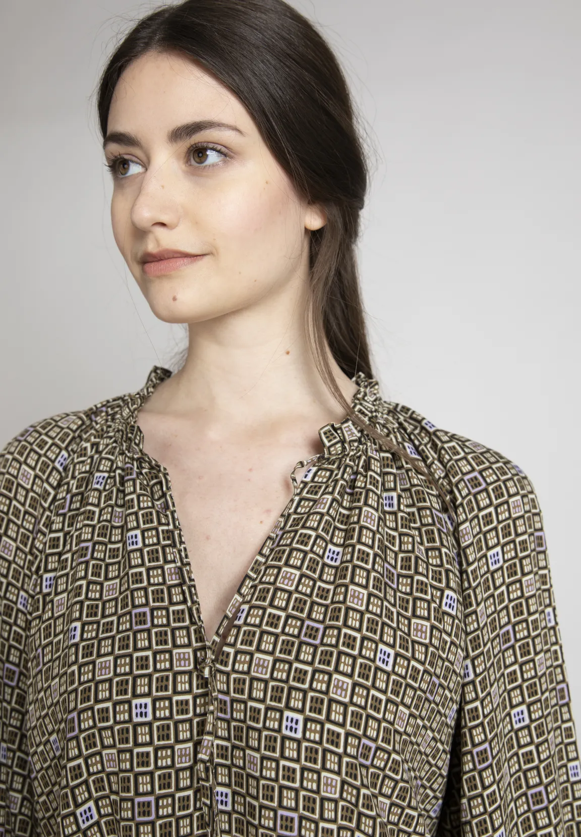 Discount River Woods Viscose jurk met kraag met ruffles in multi -