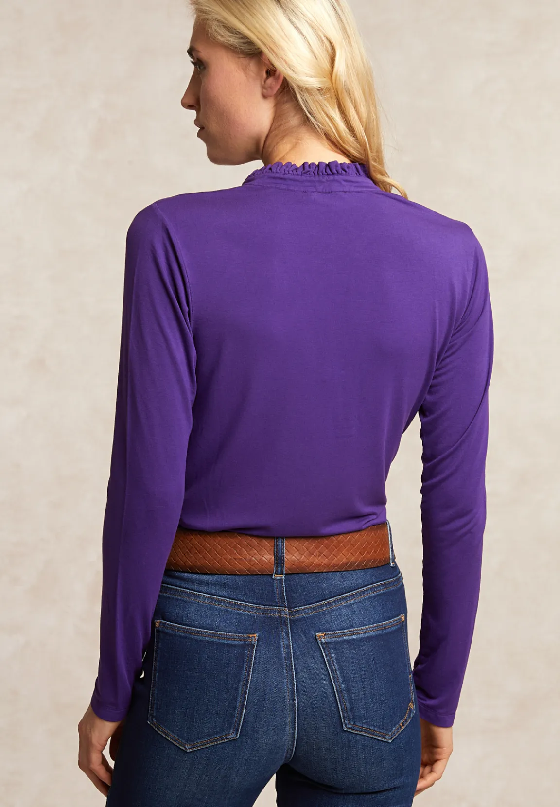 Best River Woods Viscose T-shirt ruffelkraag paars -