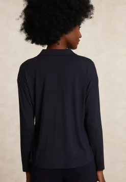 Online River Woods Viscose V-hals blouse glitter detail navy -