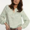 Fashion River Woods Viscose V-hals fantasieblouse écru/groen -
