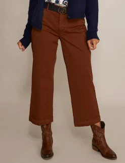 Best River Woods Wijde cropped broek in katoen in bruin -