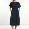 Discount River Woods Wijde jurk met riem korte mouwen navy -