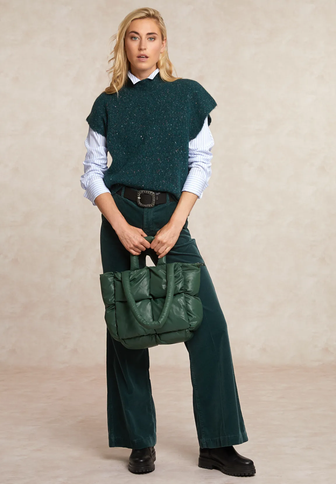 Sale River Woods Wijde ribfluwelen broek hoge taille groen -