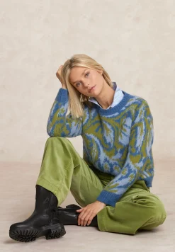Discount River Woods Wijde ribfluwelen broek hoge taille olijfgroen -