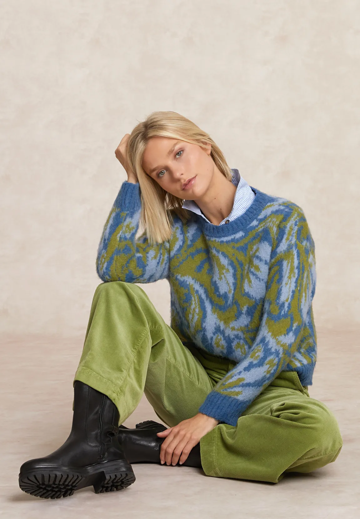 Discount River Woods Wijde ribfluwelen broek hoge taille olijfgroen -