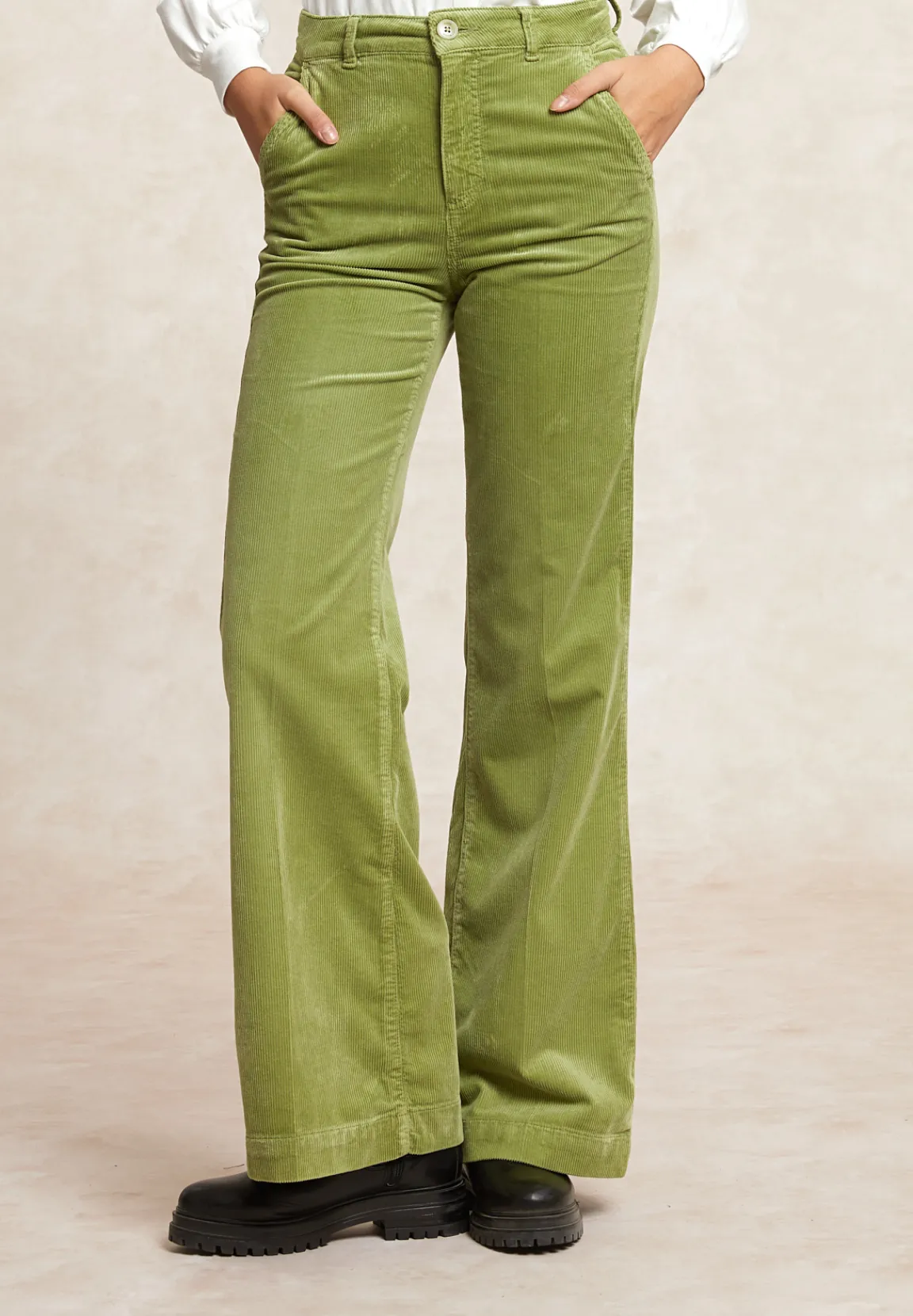 Discount River Woods Wijde ribfluwelen broek hoge taille olijfgroen -