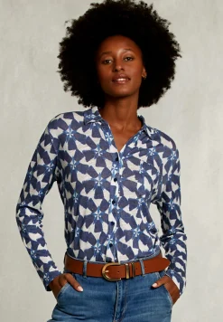 Sale River Woods Wit/blauwe linnen T-shirt met knopen -