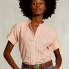 Discount River Woods Wit/oranje gestreepte V-hals blouse -
