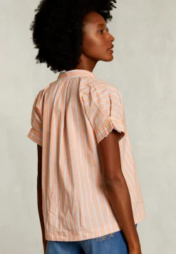 Discount River Woods Wit/oranje gestreepte V-hals blouse -