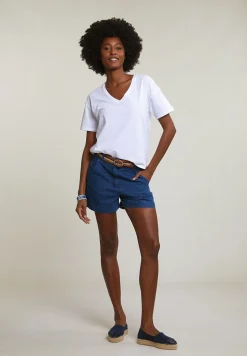 Sale River Woods Witte basic V-hals T-shirt korte mouwen -
