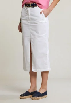 Fashion River Woods Witte stretch midirok met split -