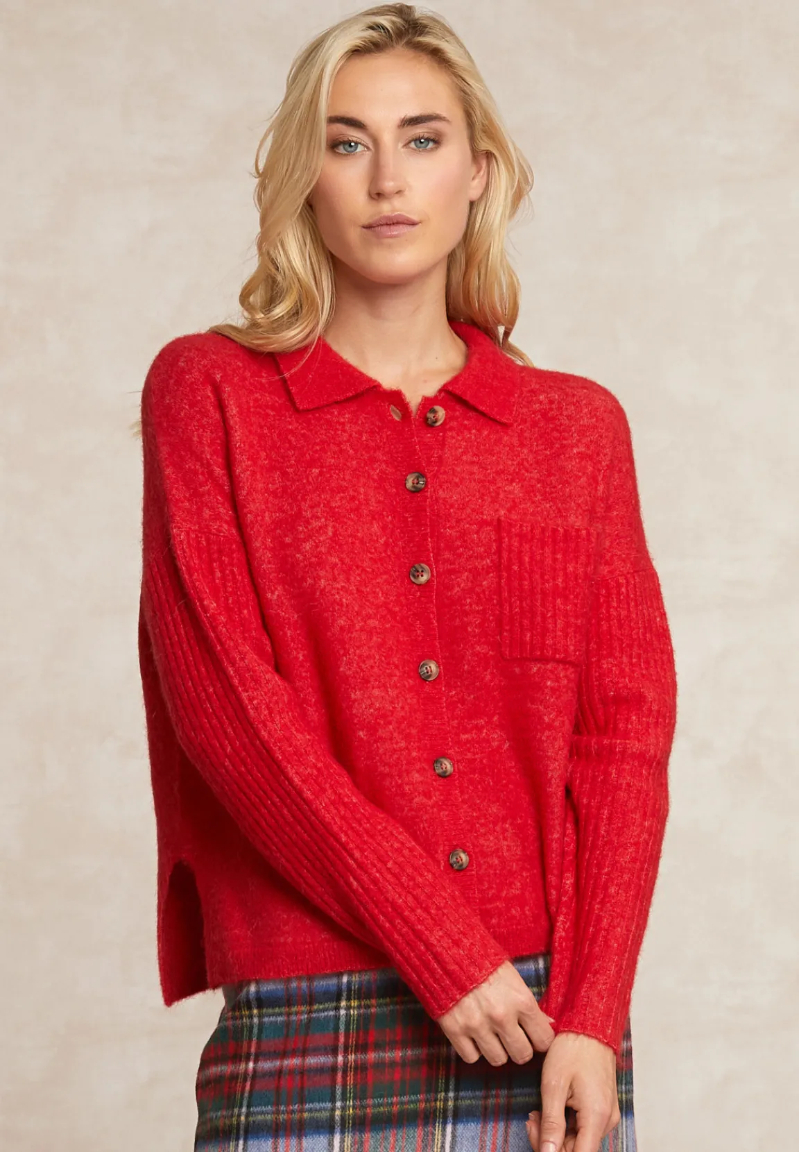 Fashion River Woods Wol-alpaca cardigan borstzak rood -