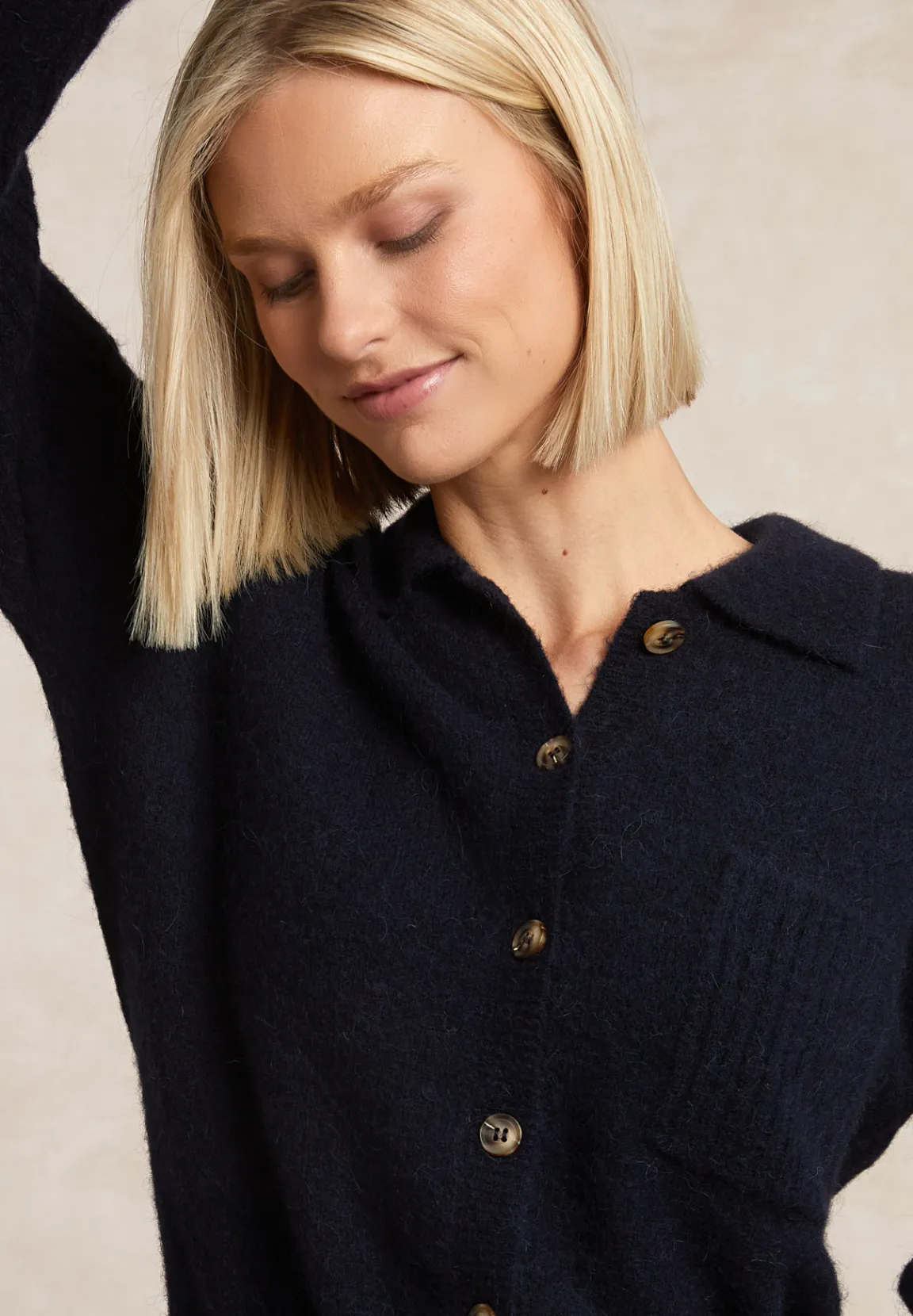 Hot River Woods Wol-alpaca cardigan borstzak navy -