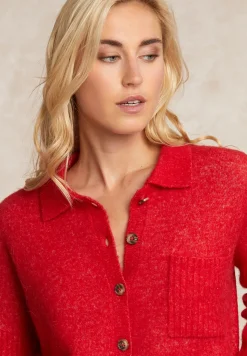 Fashion River Woods Wol-alpaca cardigan borstzak rood -
