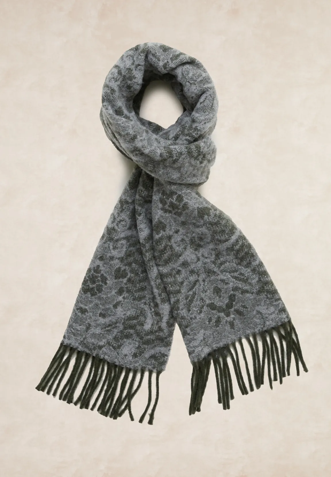Outlet River Woods Wollen gebloemde jacquard sjaal kaki -
