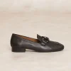 Online River Woods Zwarte lederen loafers met hak -