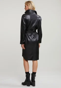 Online River Woods Zwarte vegan lederen jurk met riem -